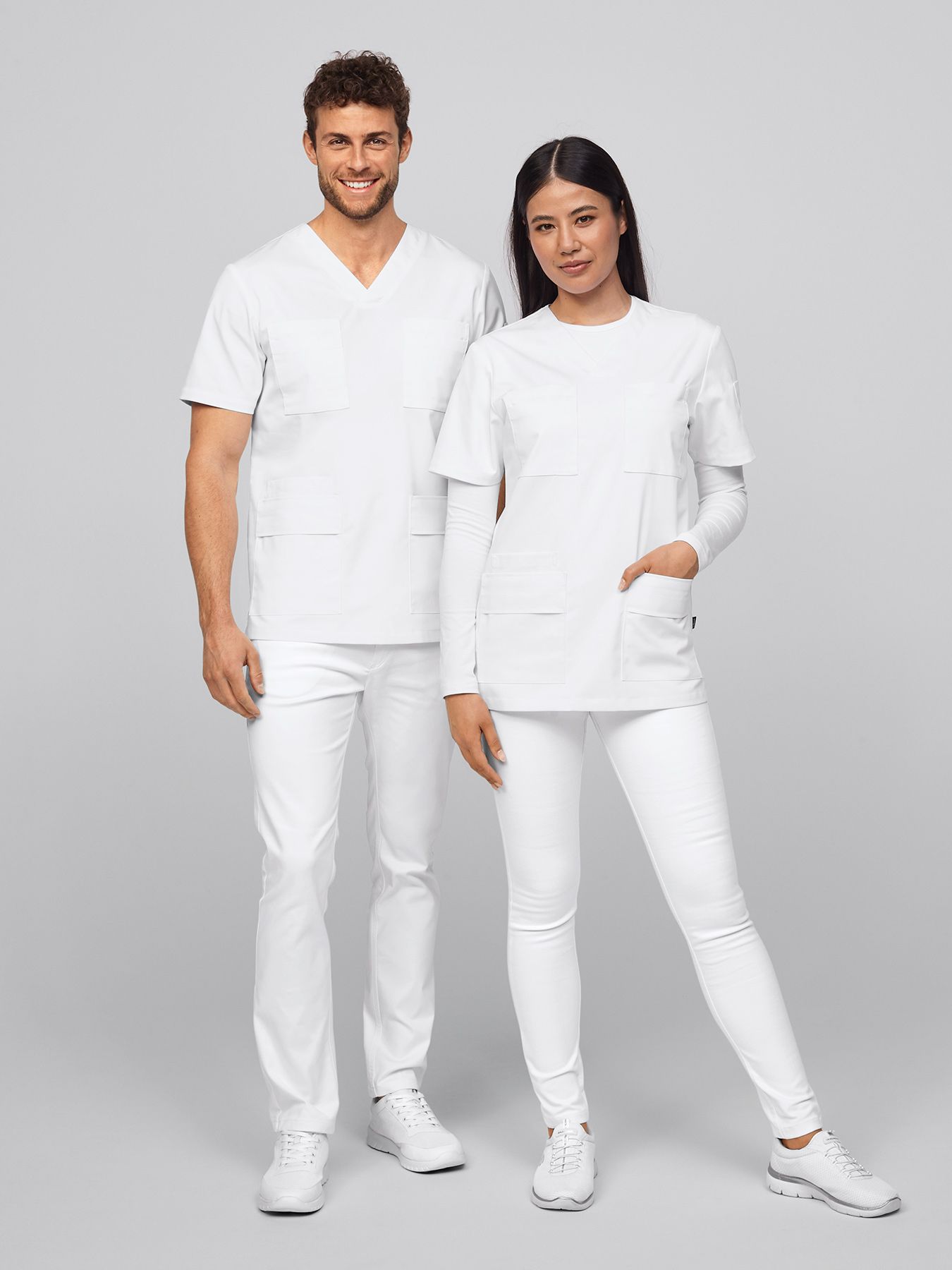 Unisex bluza medyczna BRISTOL - biała - z 12 kieszeniami